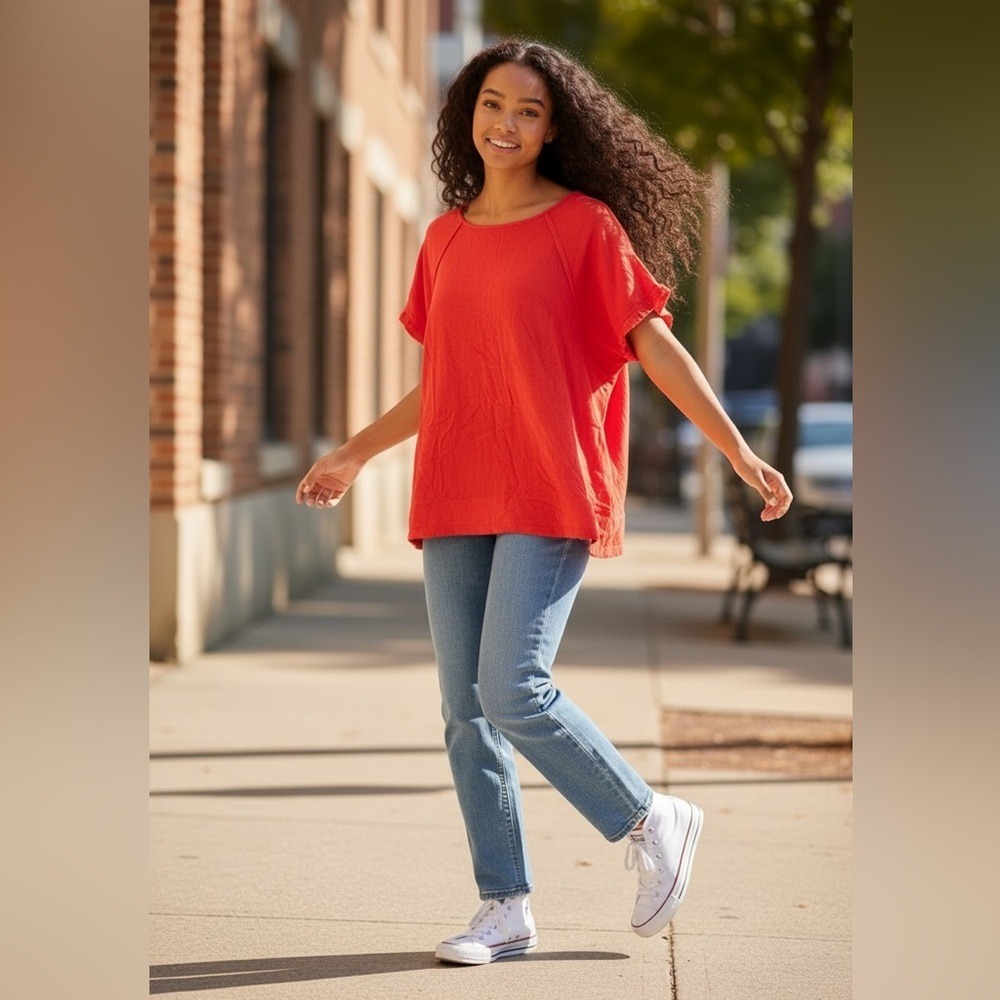 Orange Blouse‎ with fringed hem